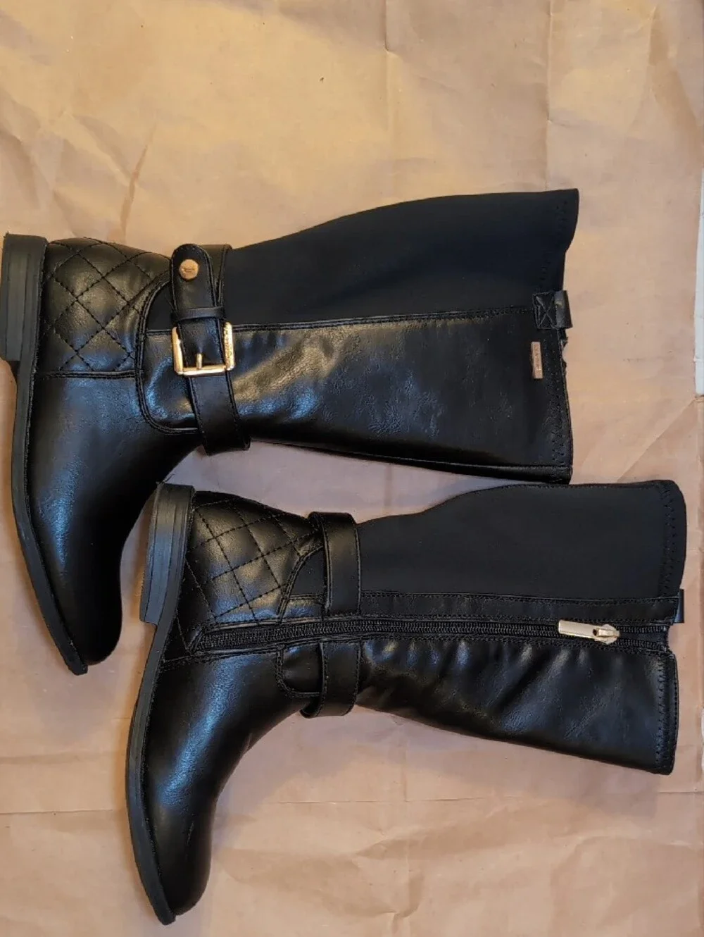 Nautica Black Mid-Calf Leather Boots with Buckle Detail - Women